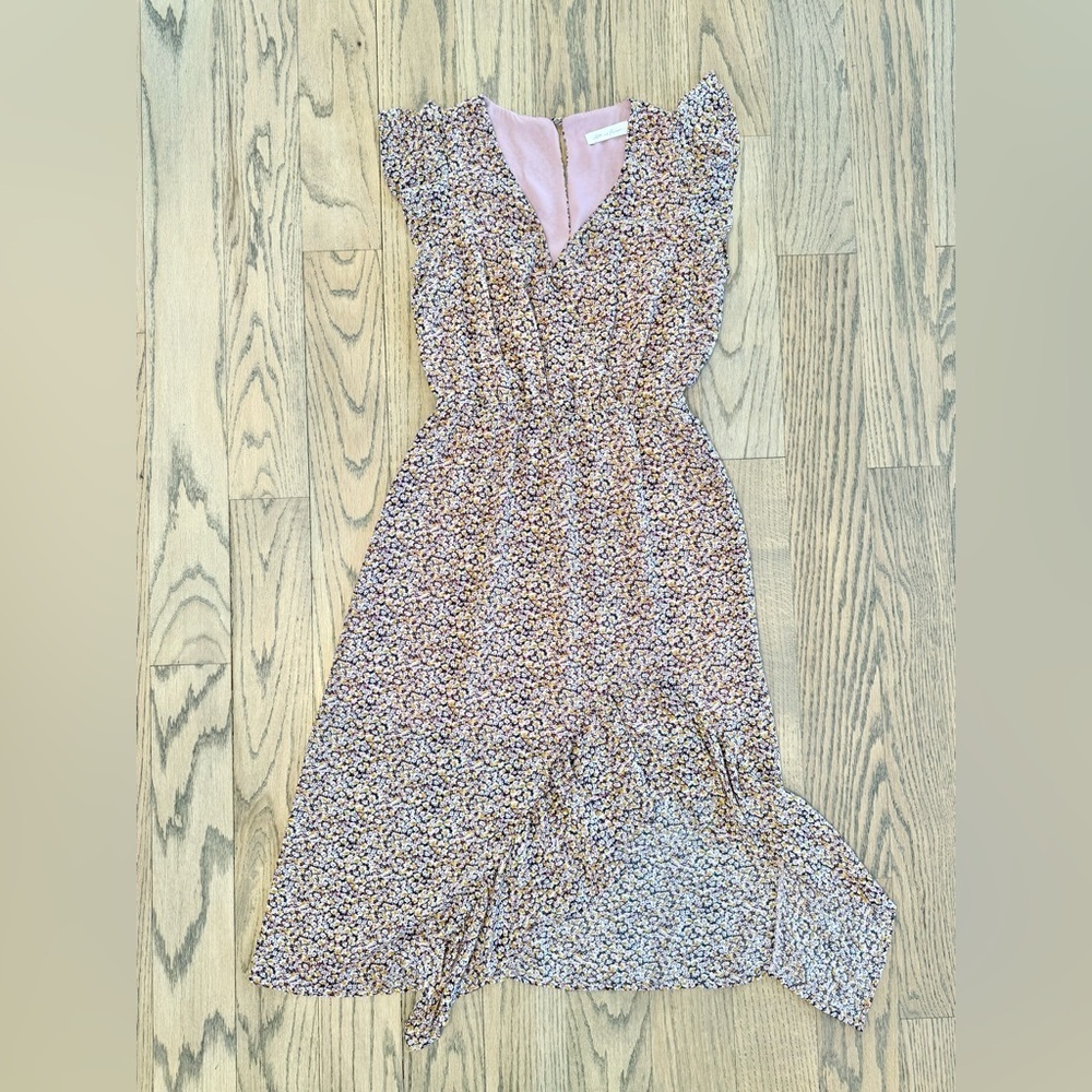 All In Favor Women’s Floral Flutter Sleeve Hi Low Ruffle Hem Lined Dress Size S